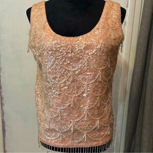 Vintage Women’s Seqiin Beaded Wool Tank Top Japan Formal Event Full Zipper NWT